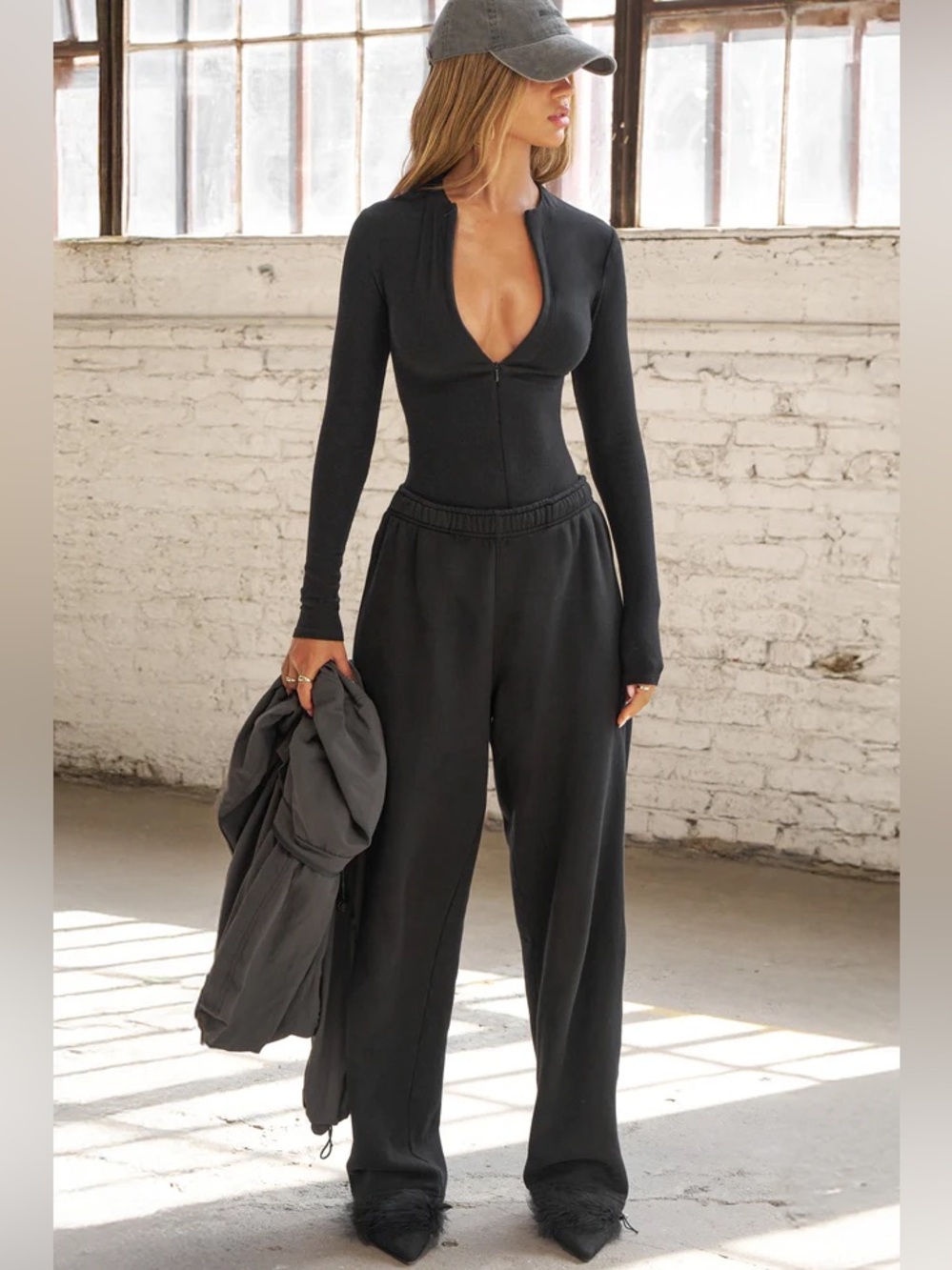 Joah Brown Invisible Zip Long Sleeve Top
